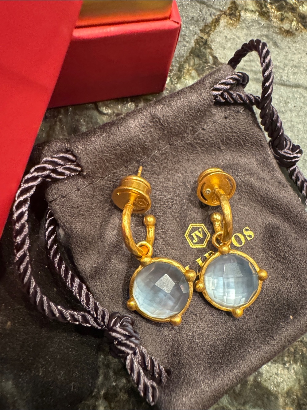 NWOT - Julie Vos Honeybee Hoop & Charm Iridescent Chalcedony Earrings - Picture 2 of 5